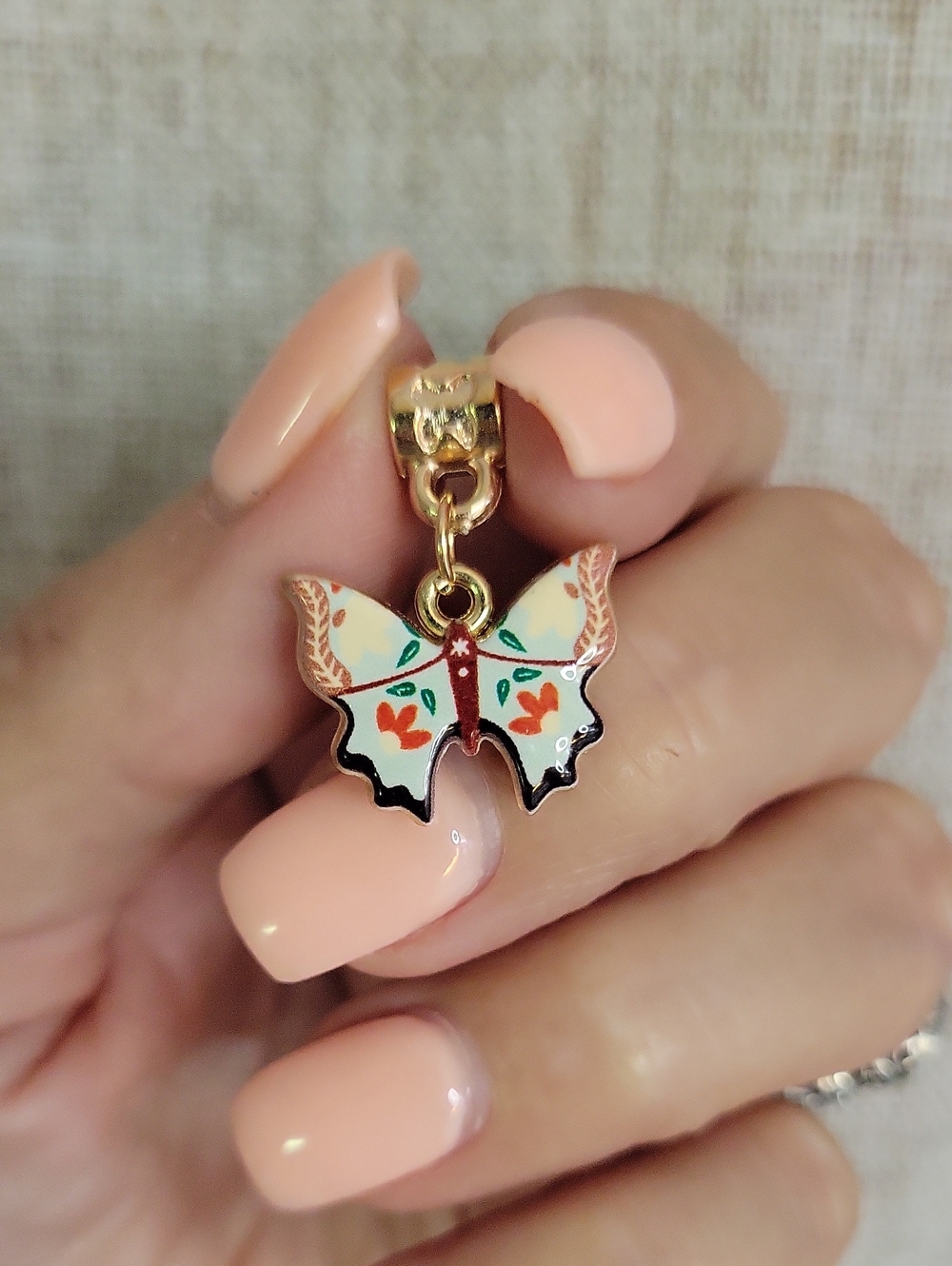 Handpainted Butterfly Charm Pendant in Cream and Multicolor - Women Jewelry